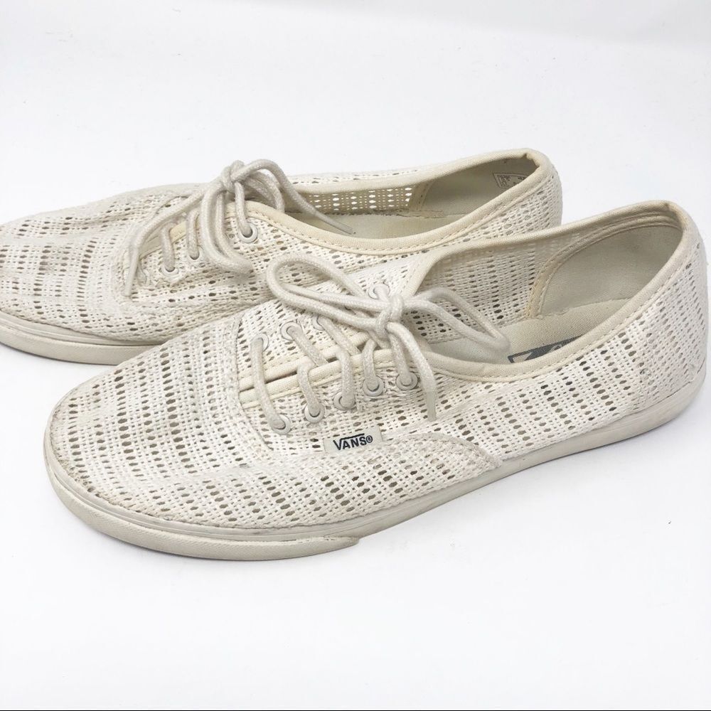 VANS | Cream Ivory Knit Lace Up Tie Sneakers Tennis Shoes Women’s Size 8 - Picture 5 of 13